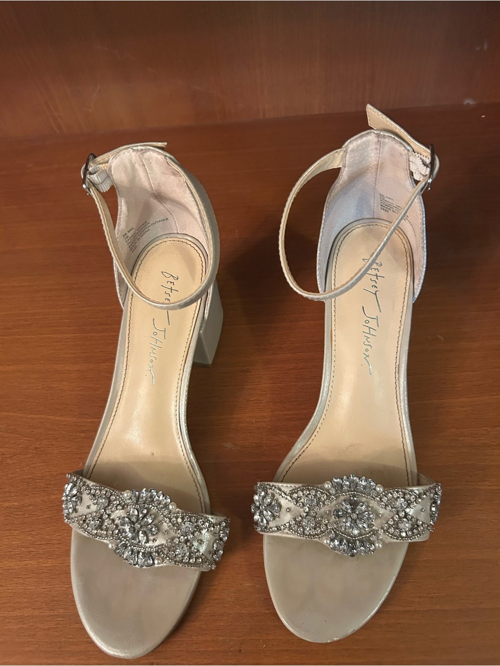 Betsey Johnson Silver Crystal-Ankle Strap Block Heels - Picture 2 of 7